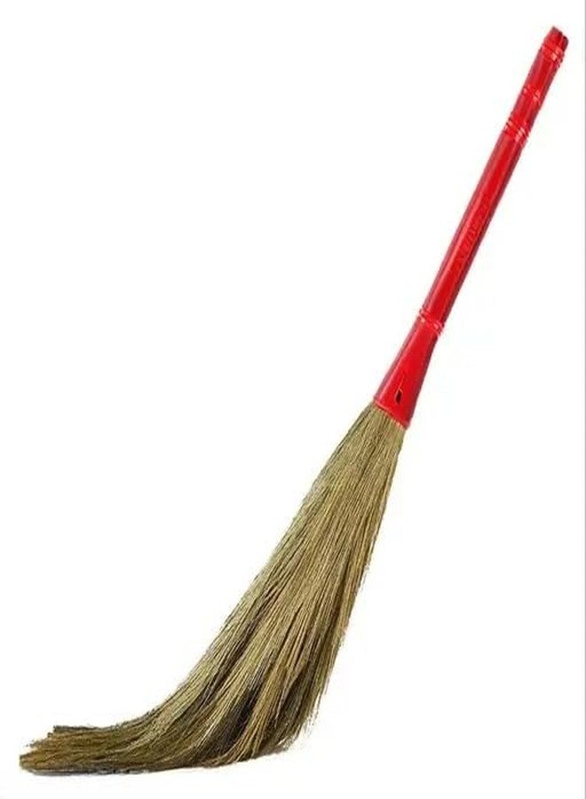 REGOLITH ENTERPRISESPhool Jharu for Daily Home Cleaning - Natural Grass Broom Stick (Multicolor Handle) Pack of 1 - Image 1